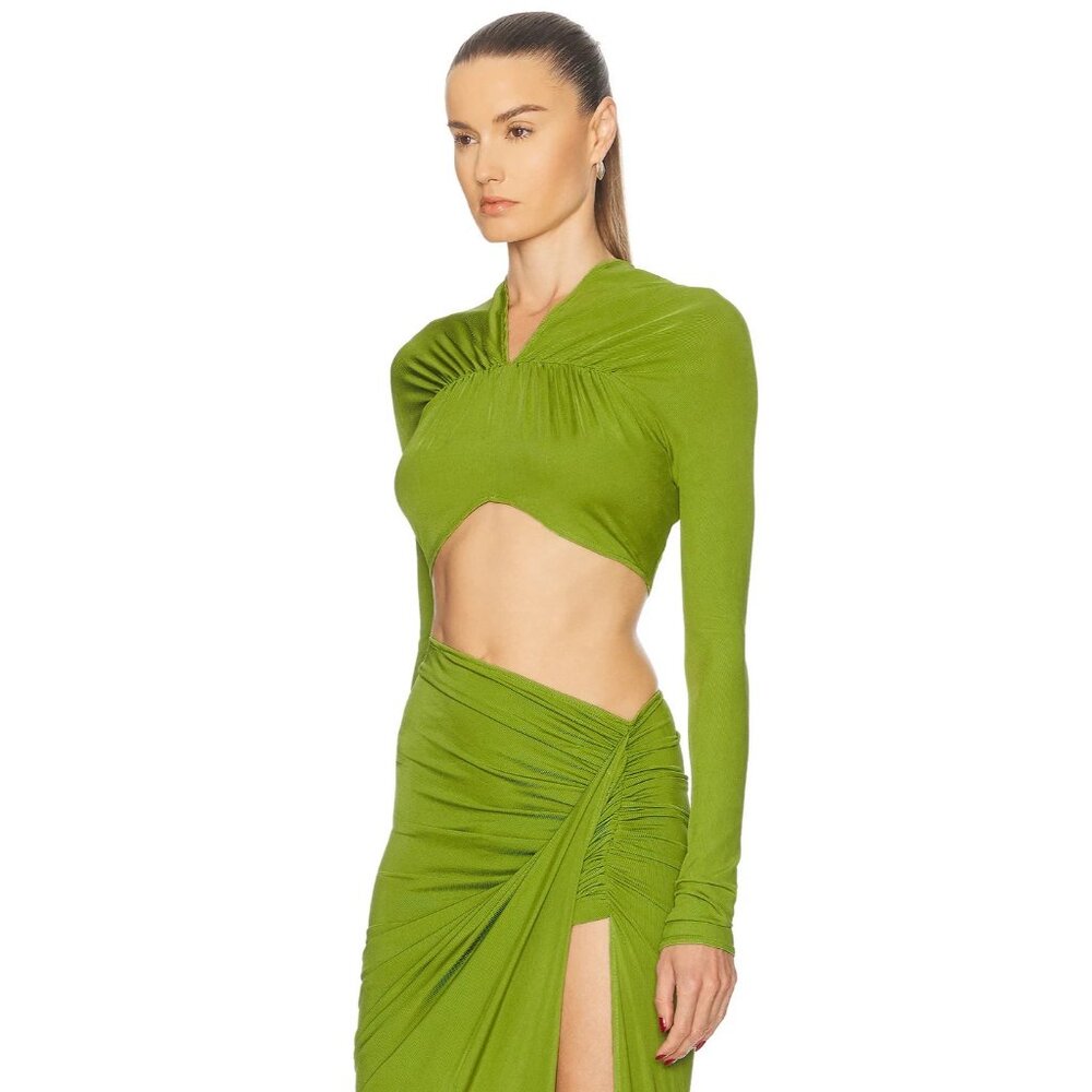 Atlein V-Neck Cropped Top in Lime Green - Picture 2 of 4
